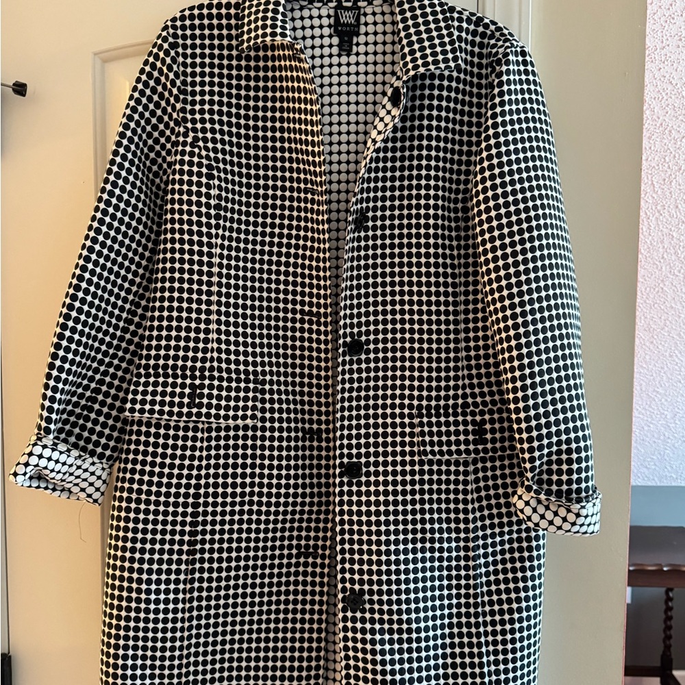 Reversible Worth Black and White Polka Dots Coat / Jacket